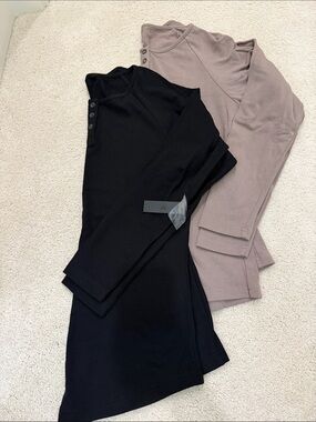 Women’s Black Long Sleeve Henley Top with Button Shoulder